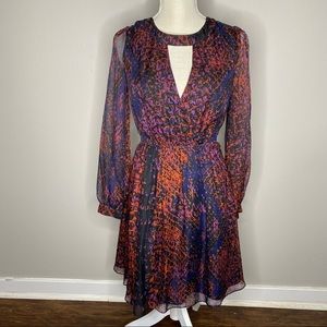 Aryn K Chiffon Black Red and Purple Long sleeve Dress Size X Small